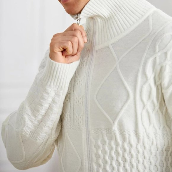 Casual Cable Knit Men's Cardigan w/Turtle Neck & D - Picture 3 of 6